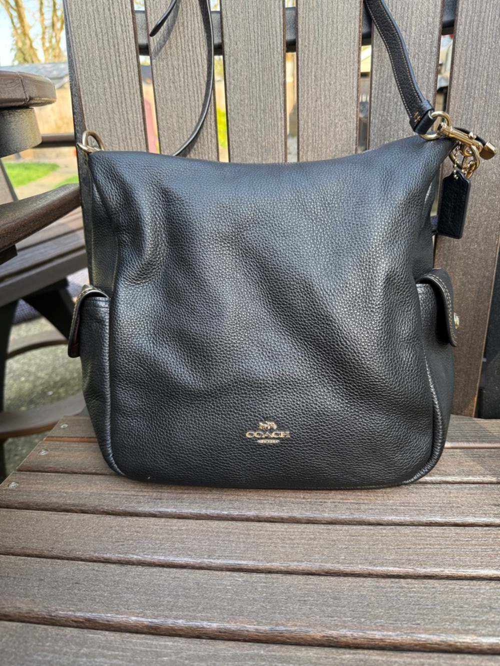 Coach Black Pebbled Leather Shoulder Bag with Gold Hardware